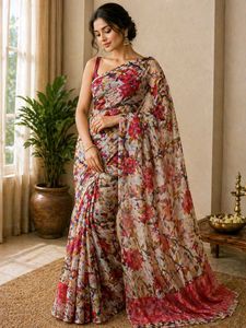 Floral Print Chiffon Saree_buy 2 get 1 free