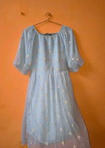Cute Daisy Print Puff Sleeve Dress