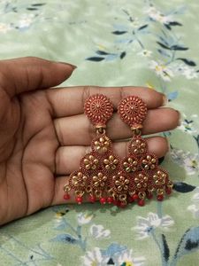 Boho Red & Gold Floral Earrings