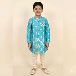 Teal Blue Kurta Set with Floral Print