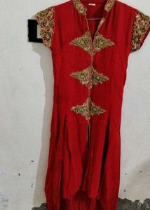 Red Kurta Set with Gold Pants