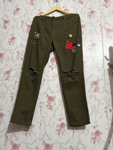Olive Green Distressed Pants