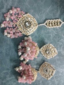 Pink Pearl Maangtika &amp; Earrings Set😍