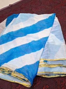 Stunning Blue & White Striped Saree