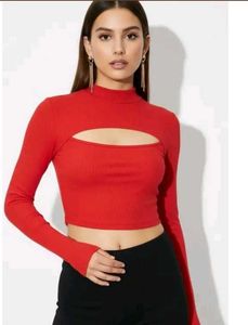 maroon Cut-out Mock Neck Long Sleeve Top