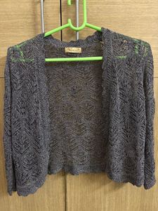 Chic Grey Crochet Open Front Cardigan