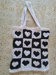 Crocheted Heart Tote Bag