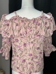 Pink Floral Cold Shoulder Ruffle Top