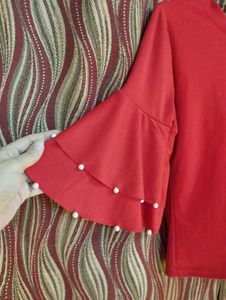 Red Bell Sleeve Short Length Top