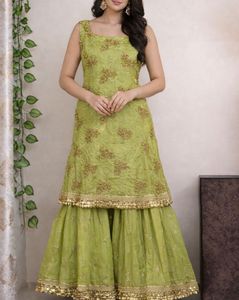 Stunning Green Embroidered Sharara Set