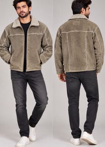 Men's Brown Faux Suede Sherpa Lined Jacket