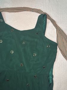 Embellished Dark Green and beige sharara set