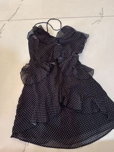 pulka dotted black flare dress