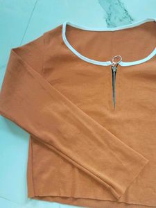 Orangy coralish Cropped Zipper Top