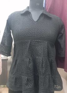 Black Lace Peplum Top