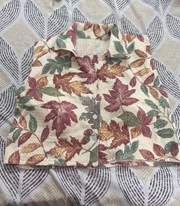 Autumn Leaf Print Button-Up Top