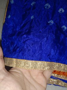 Royal Blue Bandhani Dupatta with Golden Border