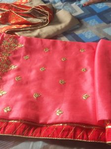 Beautiful Pink Saree with Gold Embroidery
