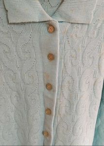 Light Blue Collared Knit Cardigan Sweater