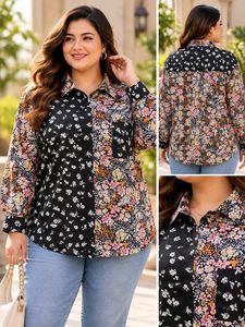 Stylish Floral Print Patchwork Shirt
