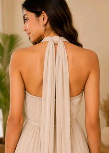 Elegant Beige Halter Neck Maxi Dress