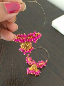 Stunning Pink Jhumka Hoop Earrings