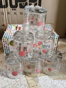 Set of 6 Glass Tumblers with Retro Design