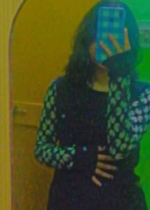 Black Sweater Top With Net Sleeves