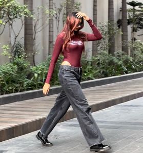 Maroon Long Sleeve Bodysuit with Graphic