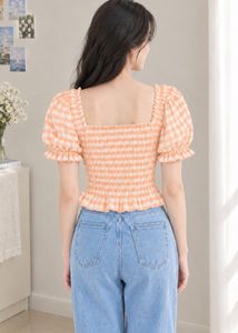 Gingham Smocked Puff Sleeve Top