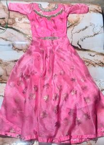 Women’s Pink Anarkali Gown with Golden Floral Prin