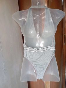 Grey Plunging Neck Bodysuit