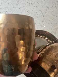 copper set of two. tumbler and plates