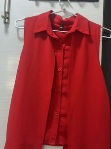 Vibrant Red Sleeveless Collared Top