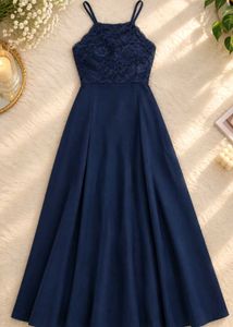 Elegant Navy Blue Lace Dress