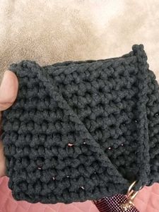 Chunky Knit Tote Bag with Embellished Pouch