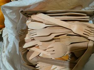 Wooden spoon and folks for parties