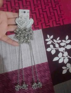 Oxidized Silver Jhumki  Long chain Jewellery Set