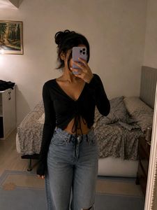 URBANIC Black Cinched Long Sleeve Top