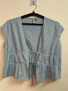 H&M Light Blue Textured Wrap Top