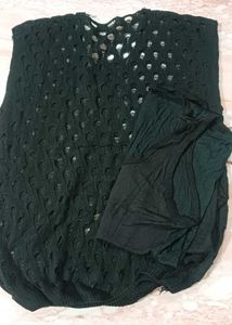 Chic Black Cut-Out Mesh Top with Tank