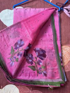 vintage half Pink Floral Print Saree