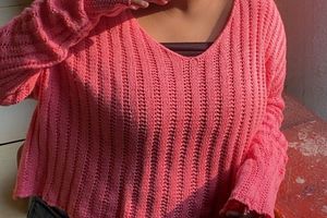 Coral Knit V-Neck Pullover