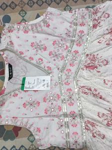 Elegant White &amp; Pink Floral Gown
