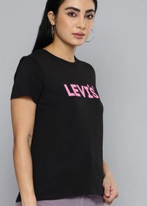 Levi's Women's Black T-Shirt with Pink Logo