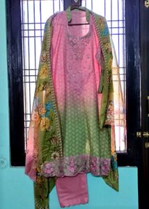 Ombre Pink And Green Kurta Set