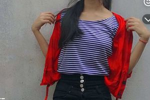 Striped Top with Red Cardigan Set