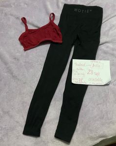 Black Leggings and Red Sports Bra Set