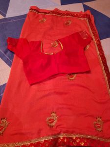 Peach Worked Saree With Stitched Blouse