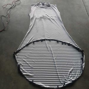 Striped High-Low Dress with Pom-Pom Trim